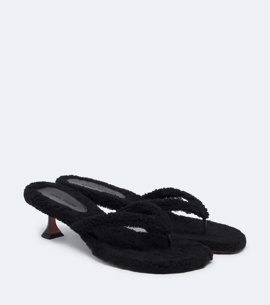 Juliette Shearling Thong Sandals by Amina Muaddi