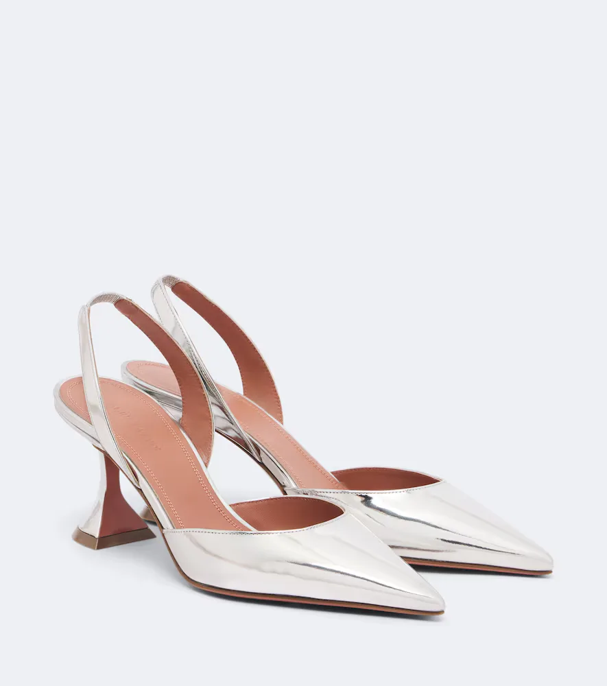 Holli Mirrored Leather Slingback Pumps by Amina Muaddi