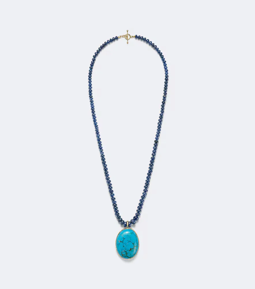 Jumbo Hidden Gem 18kt Gold Necklace with Sapphires and Turquoise
