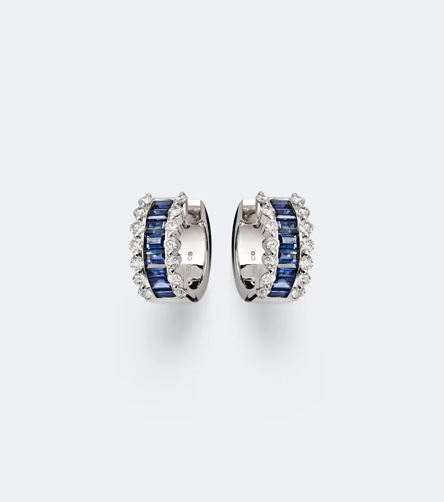 Baguette Love 18kt White Gold Hoop Earrings with Sapphires and Diamonds by Bucherer Fine Jewellery