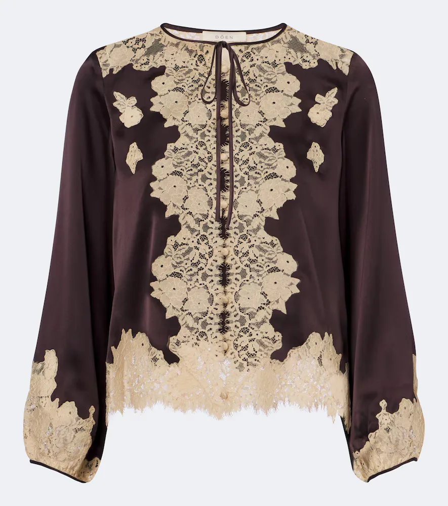 Lucine Lace-Trimmed Silk Satin Blouse by Doen