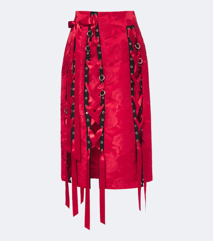 Bow-Detail Floral Brocade Midi Skirt by Simone Rocha