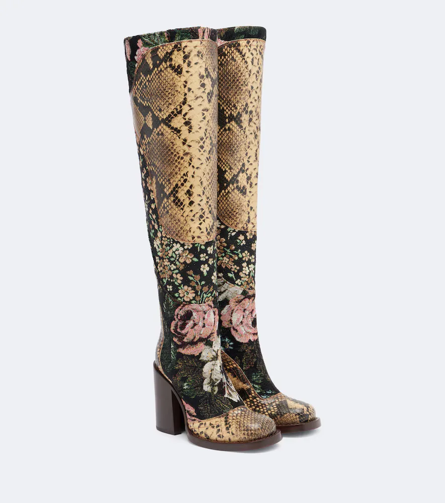 Patchwork Leather Over-The-Knee Boots by Dries Van Noten