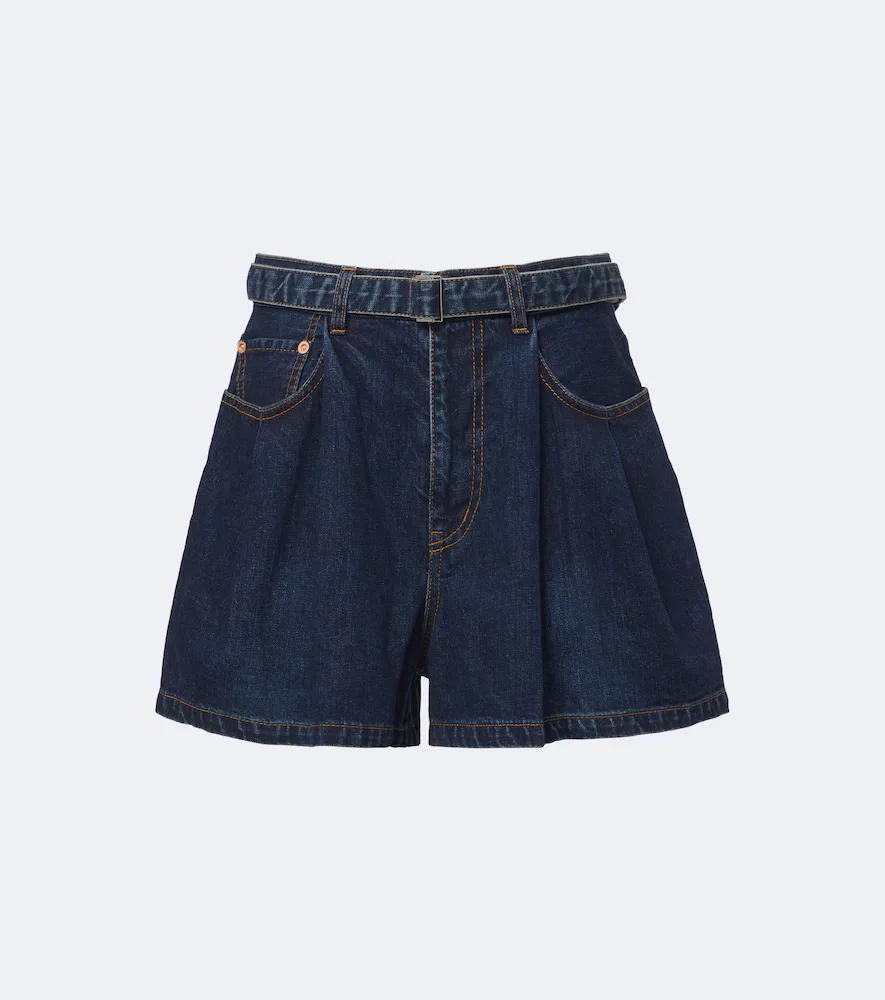 Belted Denim Shorts by Sacai