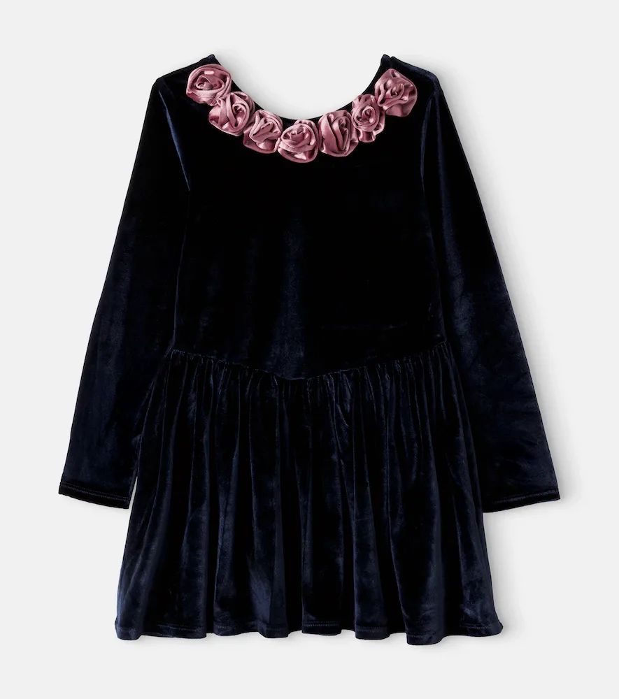 Rosetta Floral-Appliqué Velvet Dress by Konges Slojd