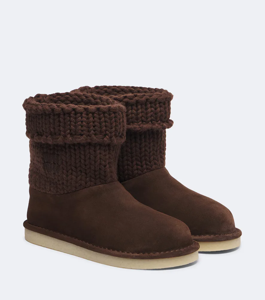 Paneled Knitted Suede Ankle Boots by Miu Miu
