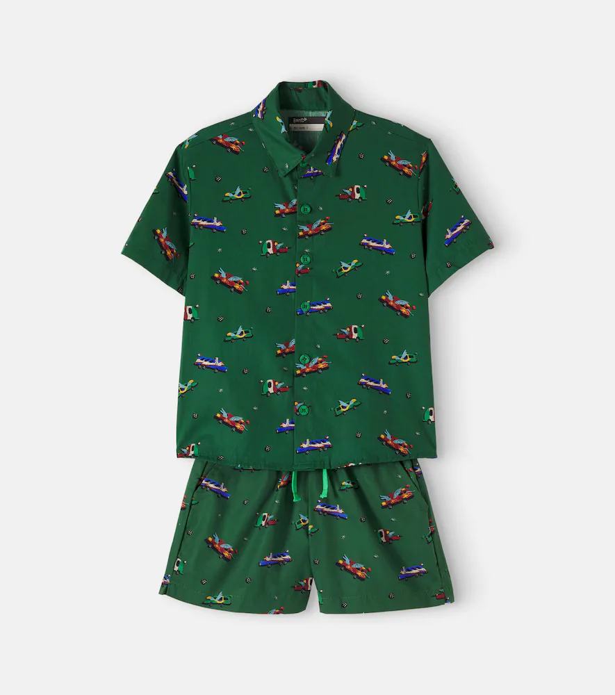 Printed Cotton Shirt and Shorts Set by Fabula