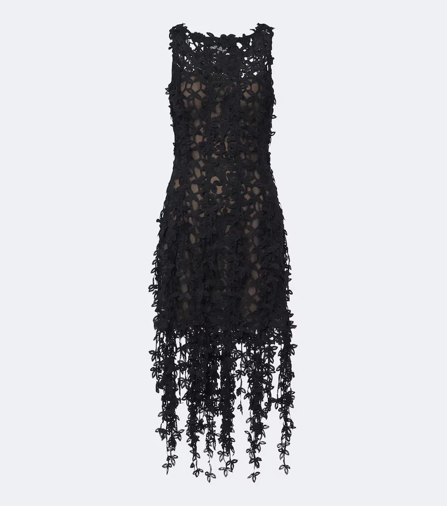 Semi-Sheer Guipure Lace Midi Dress by Oscar de la Renta