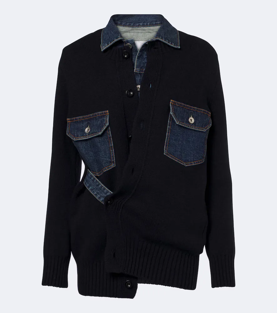 Layered Wool-Blend and Denim Cardigan by Sacai