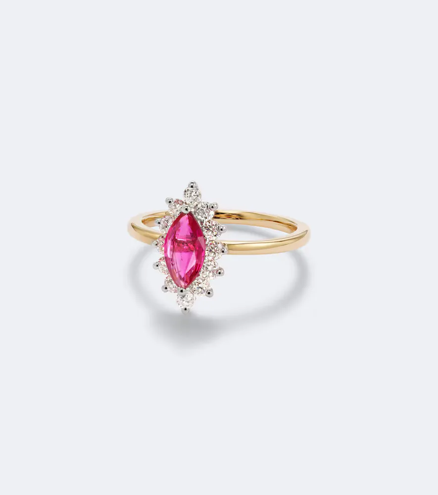 Pompadour 18kt Gold Ring with Diamonds and Ruby by Yvonne Leon