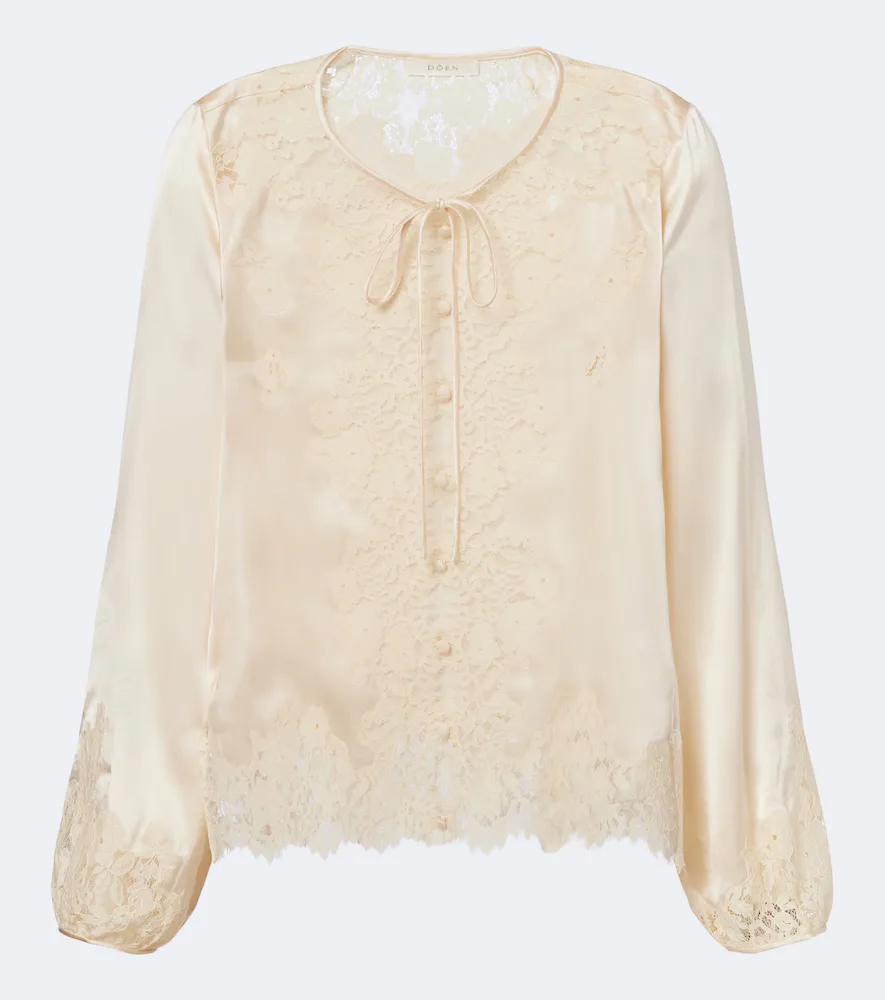 Lucine Lace-Trimmed Silk Satin Blouse