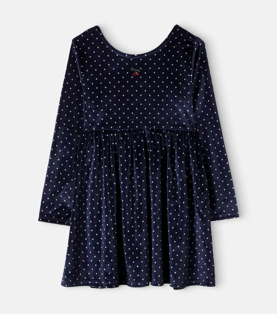 Ditzy Bow-Detail Polka-Dot Velvet Dress by Konges Slojd
