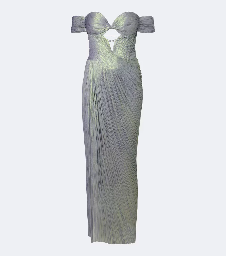 Edena Pleated Off-Shoulder Silk Bustier Gown by Maria Lucia Hohan