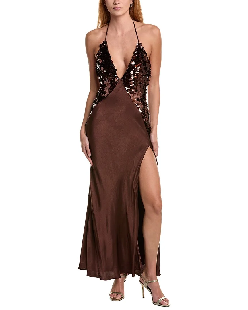 Yve Sequin Satin Halter Dress by Bardot