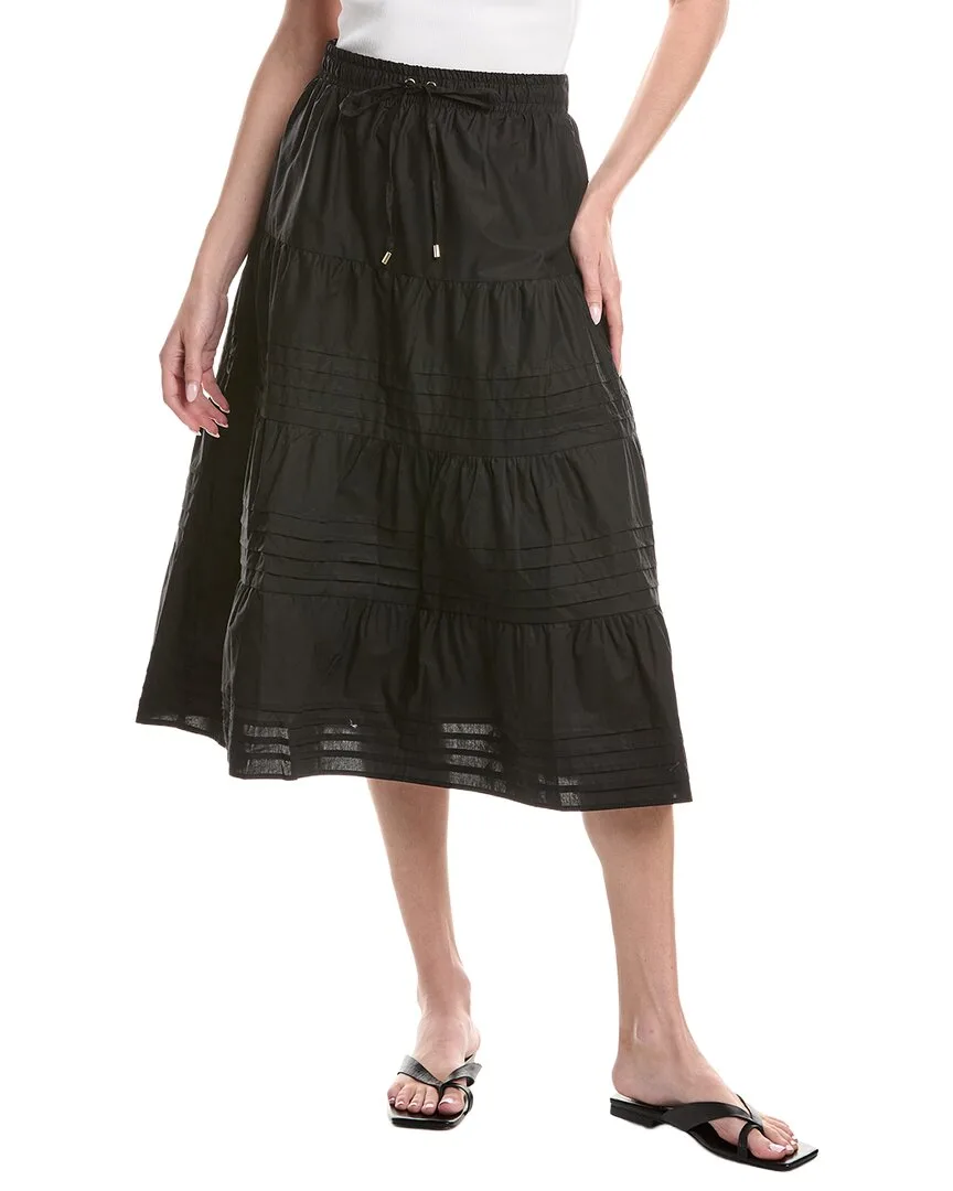 Tiered Poplin Pleated Skirt