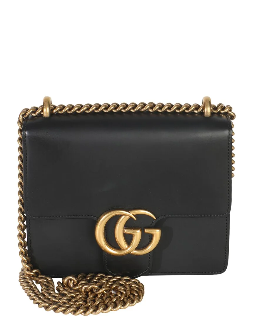 Black Leather Smooth Small Gg Marmont Chain Bag (authentic Pre-Loved)