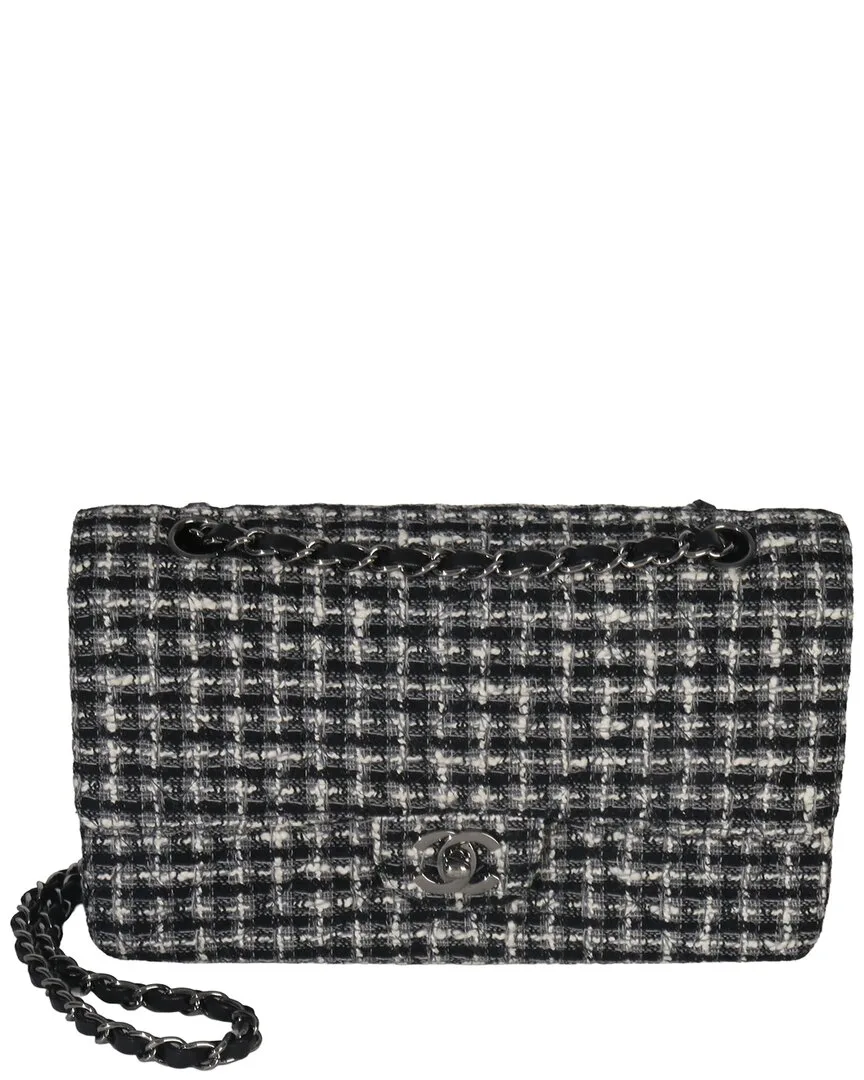 Black Gray White Fabric Tweed Quilted Medium Classic Double Flap (authentic Pre-Loved) by CHANEL
