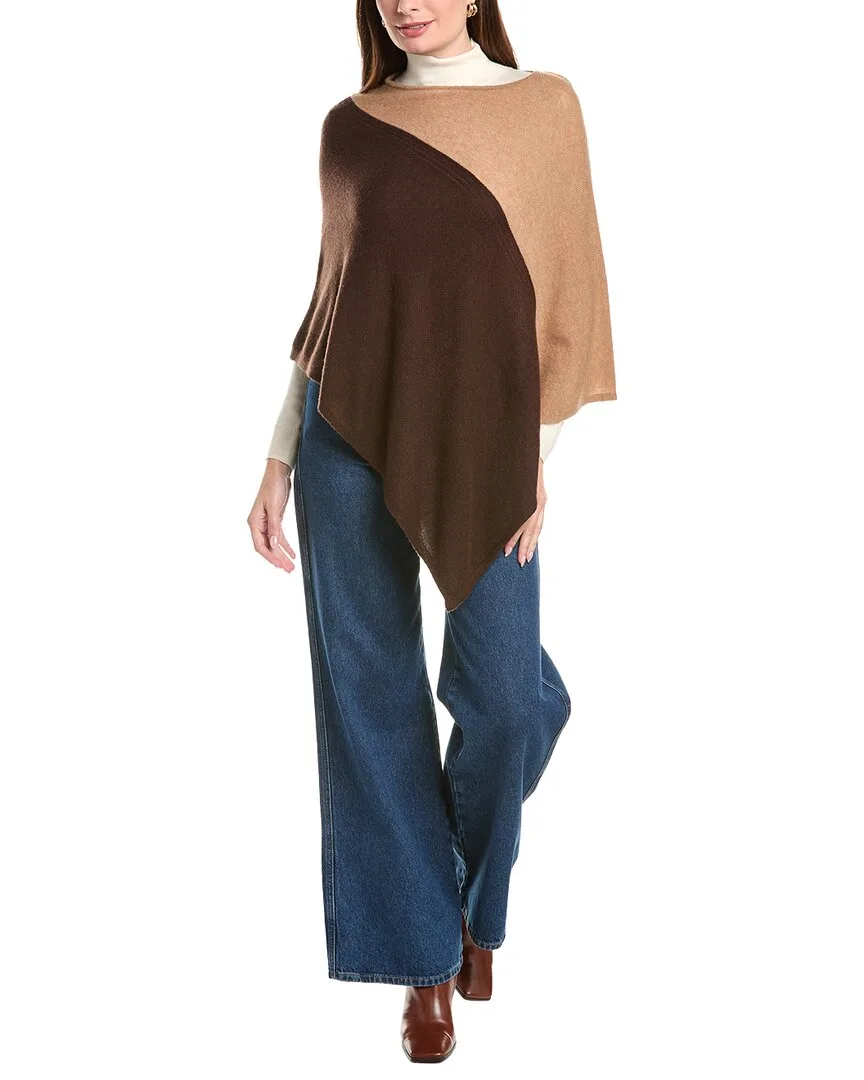 Colorblocked 100% Cashmere Poncho