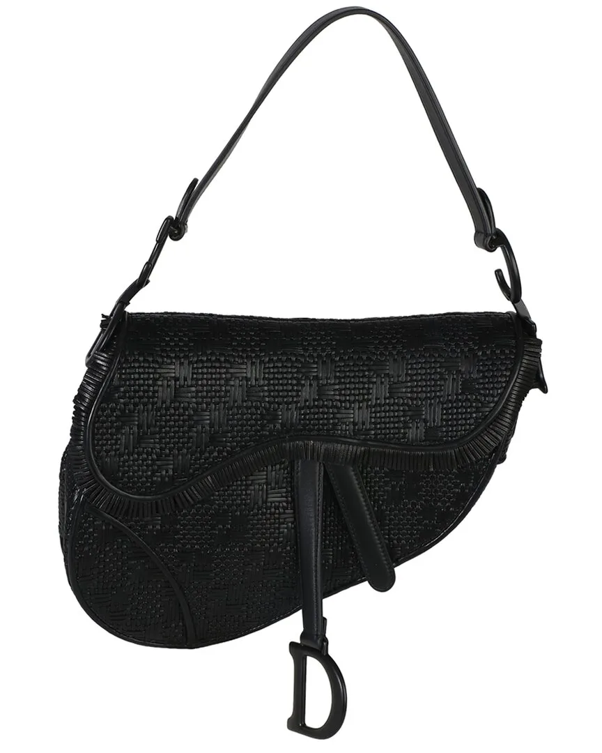 Black Leather Ultra Matte Woven Saddle Bag (authentic Pre-Loved) by Dior
