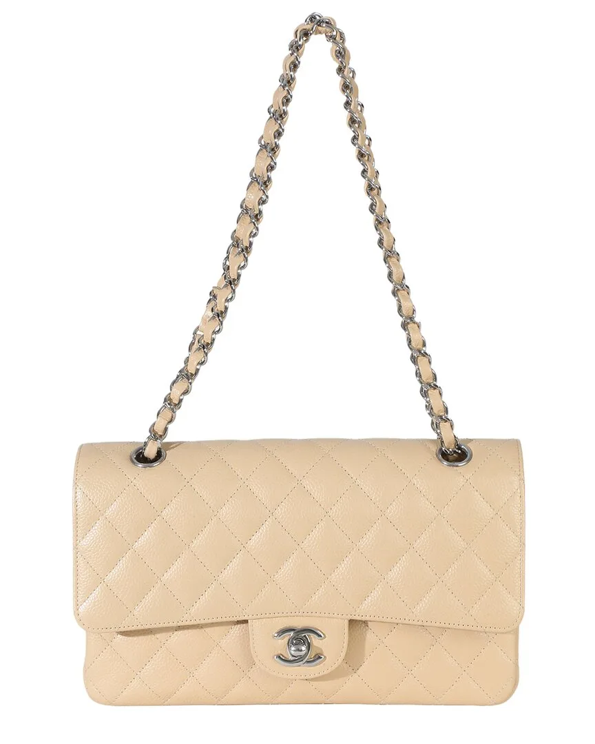 Beige Leather Quilted Caviar Medium Double Flap Handbag (authentic Pre-Loved) by CHANEL