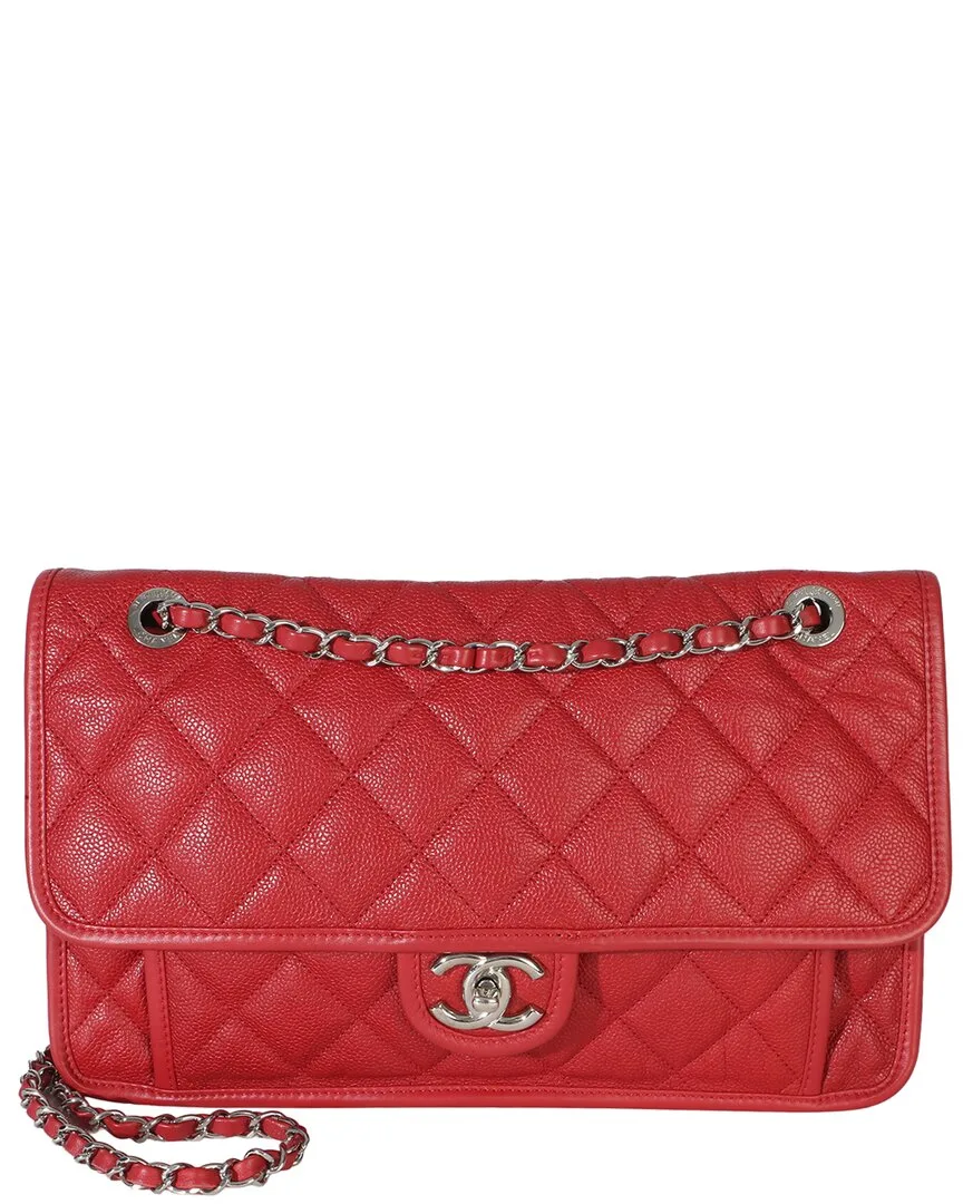 Red Leather Quilted Caviar Medium French Riviera Flap Handbag (authentic Pre-Loved) by CHANEL