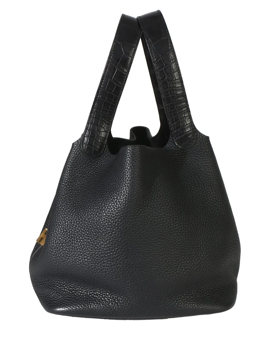 Black Leather; Exotic Clemence Matte Alligator Touch Picotin Lock 22 Ghw (authentic Pre-Loved) by Herms