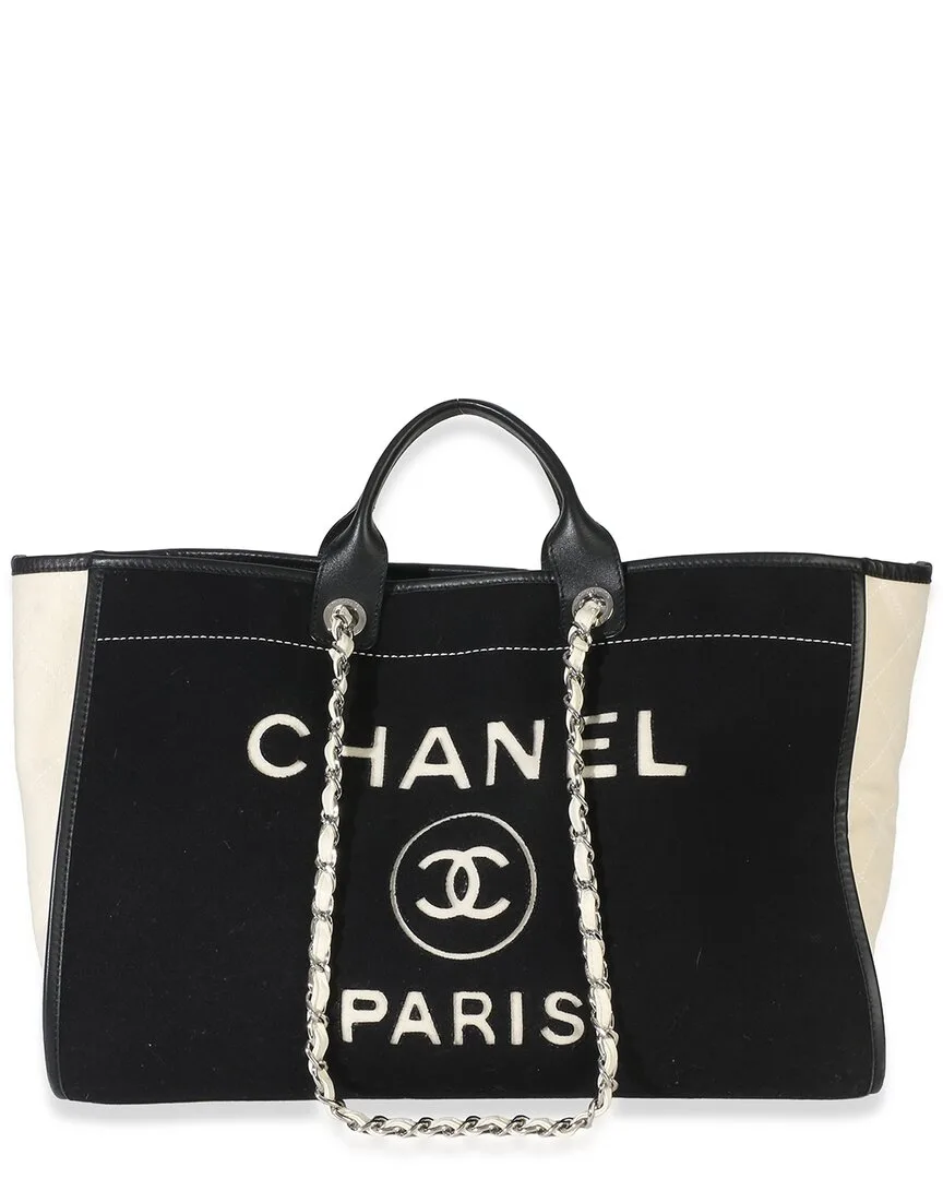 Black Wool & Calfskin Large Deauville Tote (authentic Pre-Loved) by CHANEL