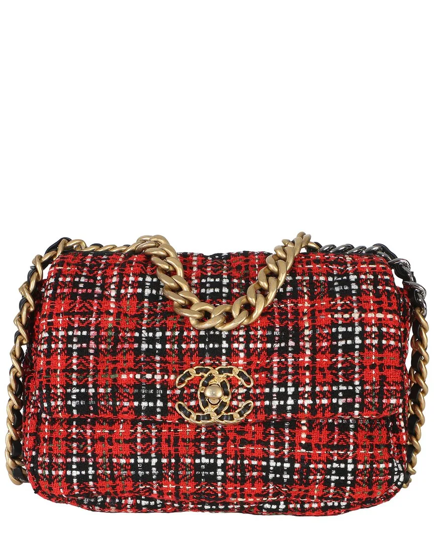 Red Quilted Tweed Medium 19 Flap Bag (authentic Pre-Loved) by CHANEL