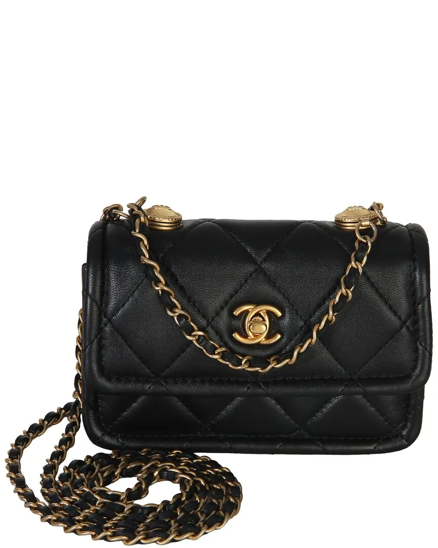 Black Quilted Shiny Lambskin Extra Mini Flap Bag (authentic Pre-Loved) by CHANEL