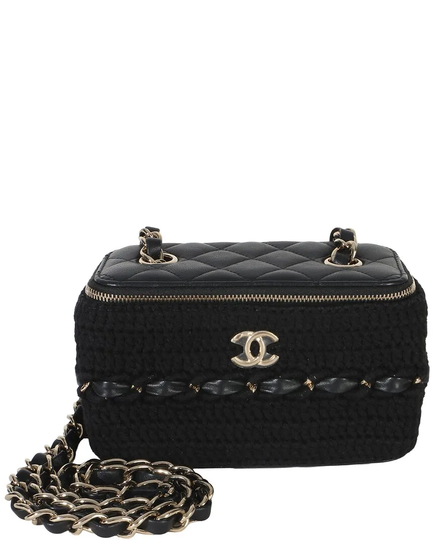 Black Quilted Lambskin Crochet Small Vanity Case with Chain (authentic Pre-Loved) by CHANEL