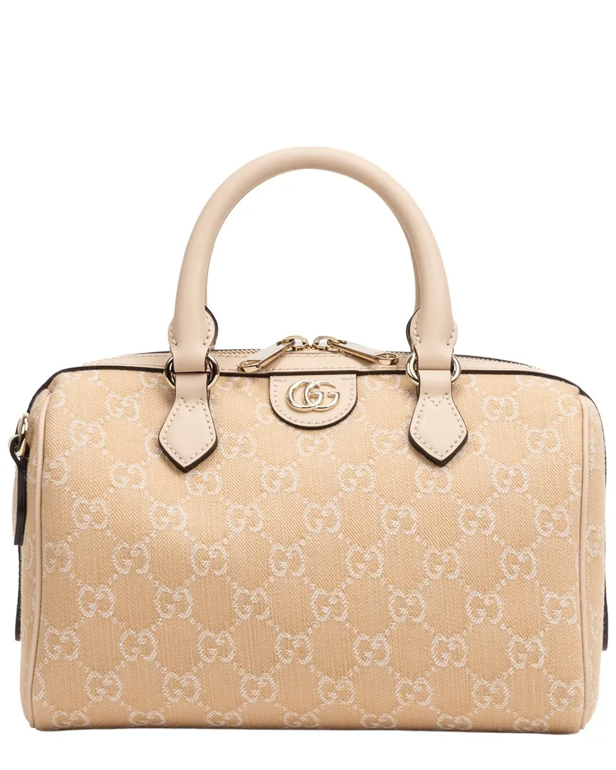Beige & Light Pink Monogrammed Denim Canvas Ophidia Boston Bag (authentic Pre-Loved) by Gucci