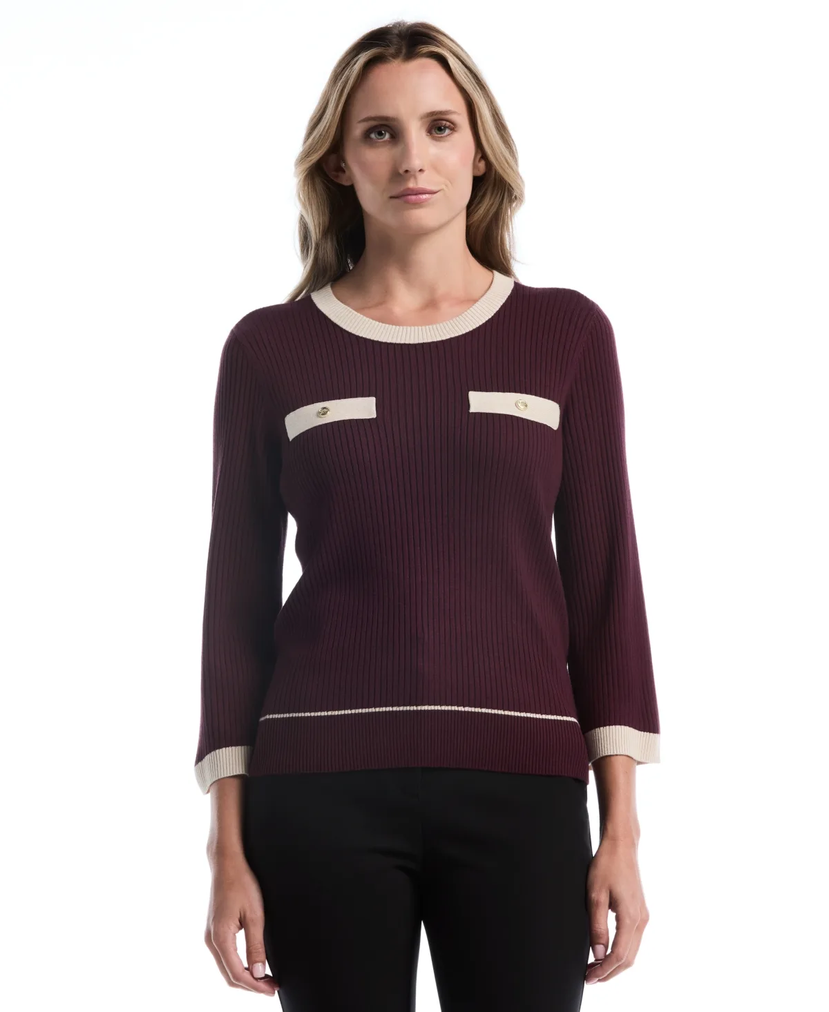 Colorblock 3/4-Sleeve Sweater by Rafaella