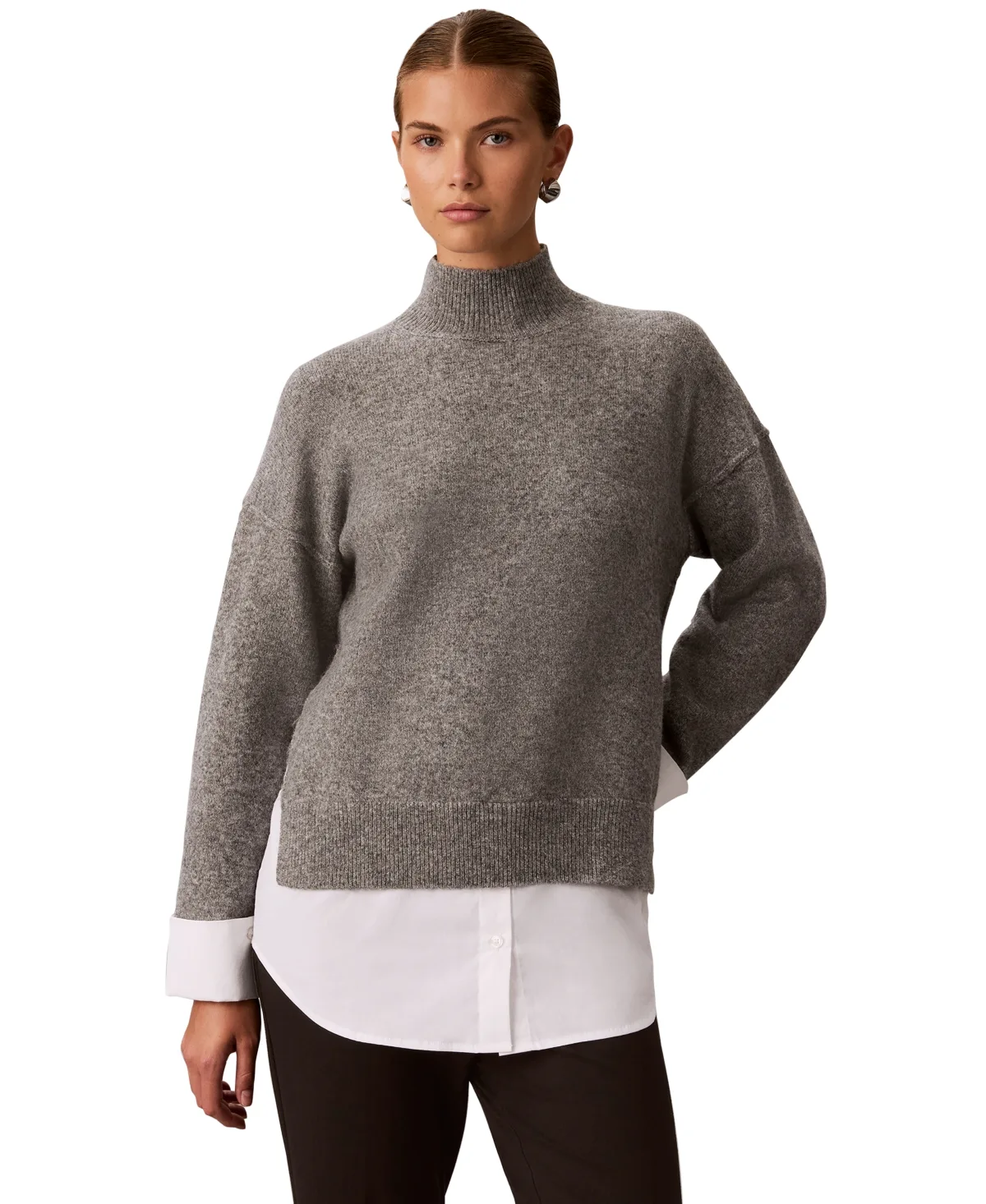 Oversized Mock Neck Twofer Sweater by Calvin Klein