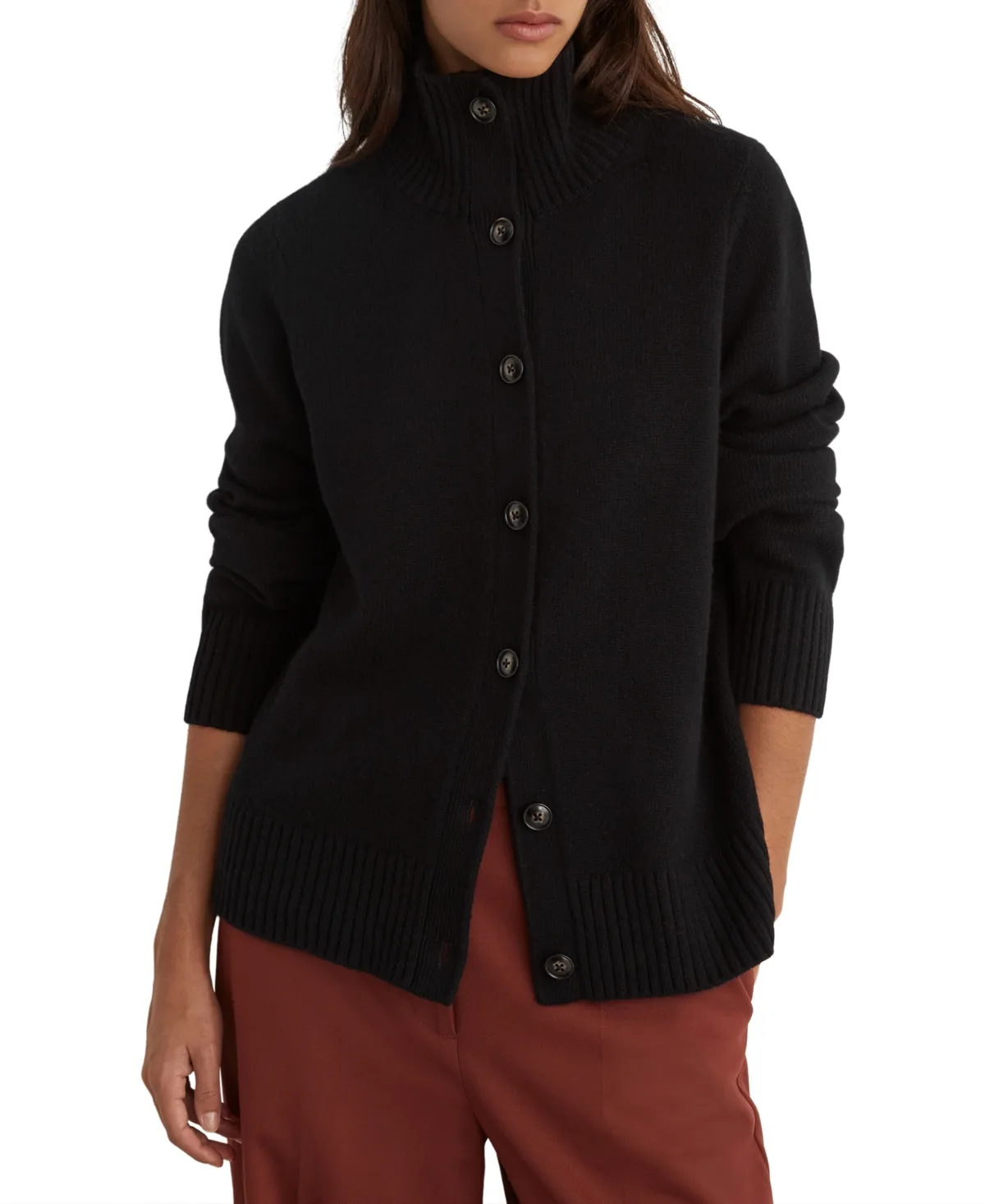 Charly Mock Neck Button Detail Wool-Cashmere Blend Cardigan Sweater by Reiss