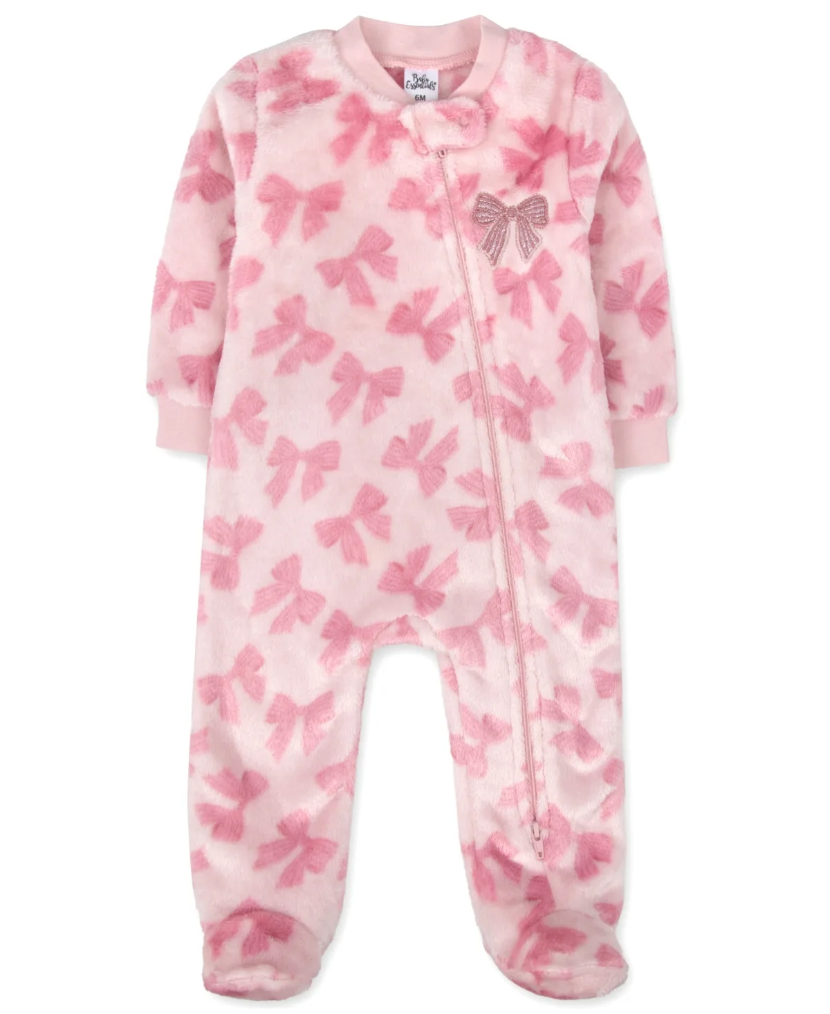 Zipper-Closure Fleece Bow-Print Footie by Baby Essentials