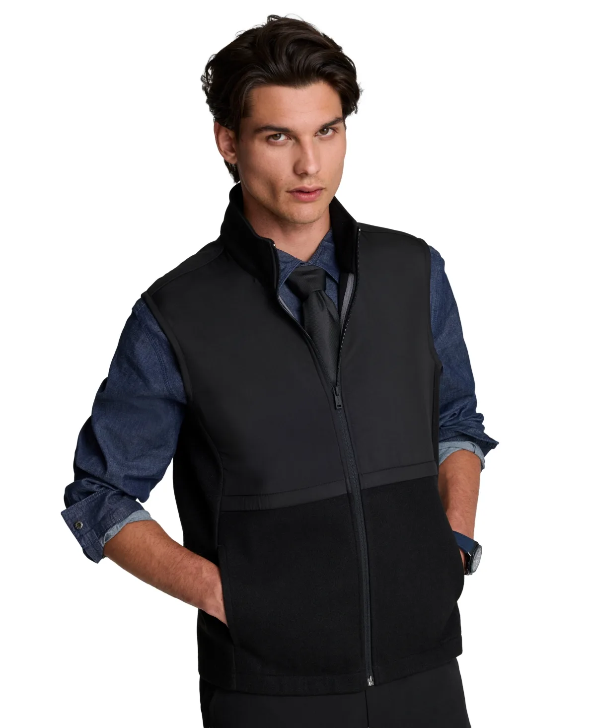 Stand-Collar Color-Block Classic-Fit Vest by Kenneth Cole