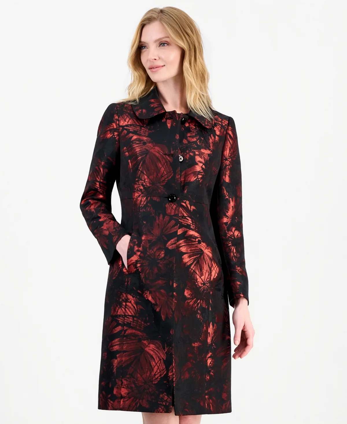 Jacquard Floral-Print Peter Pan Collar Jacket by Kasper