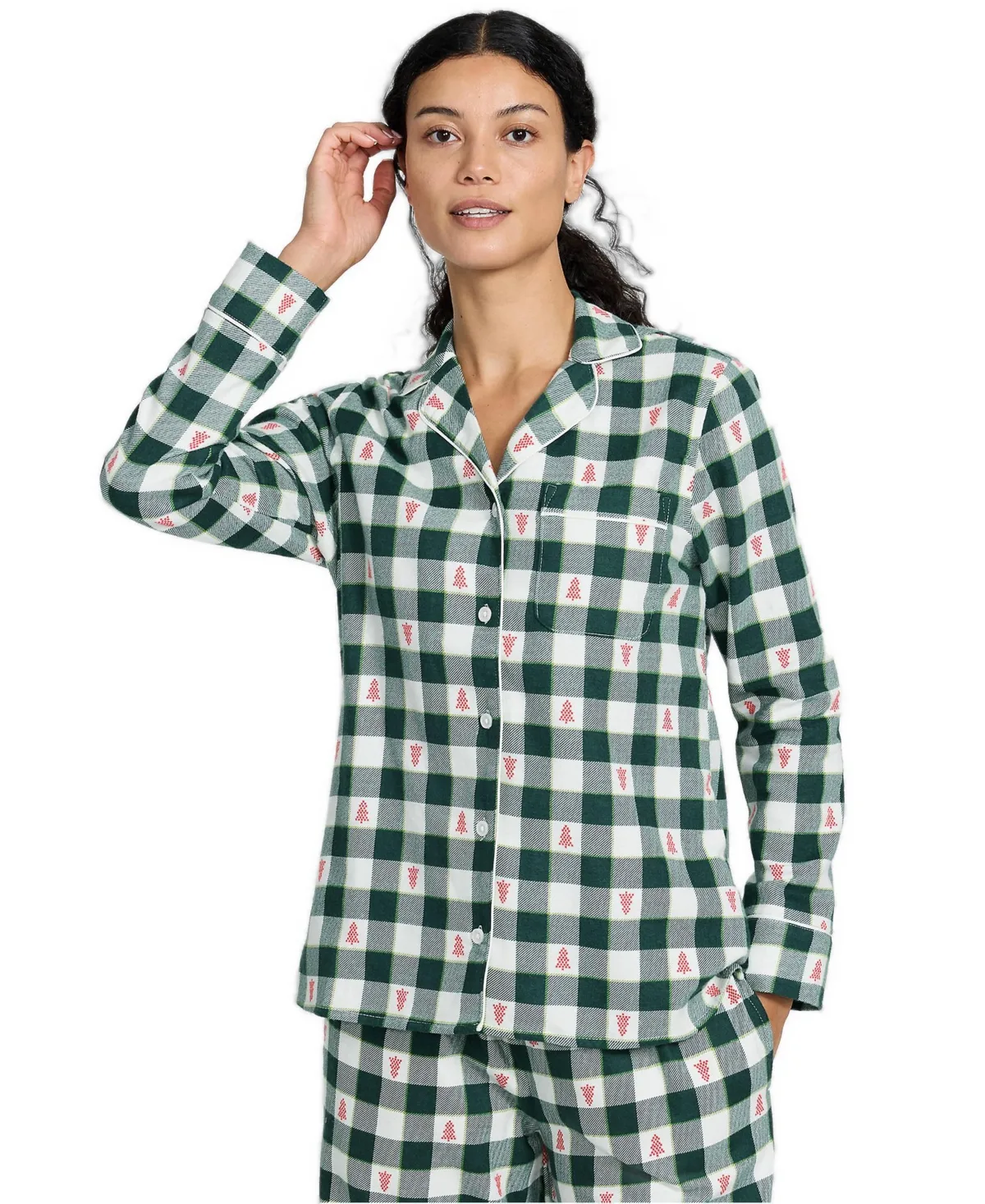 Long Sleeve Print Flannel Pajama Top