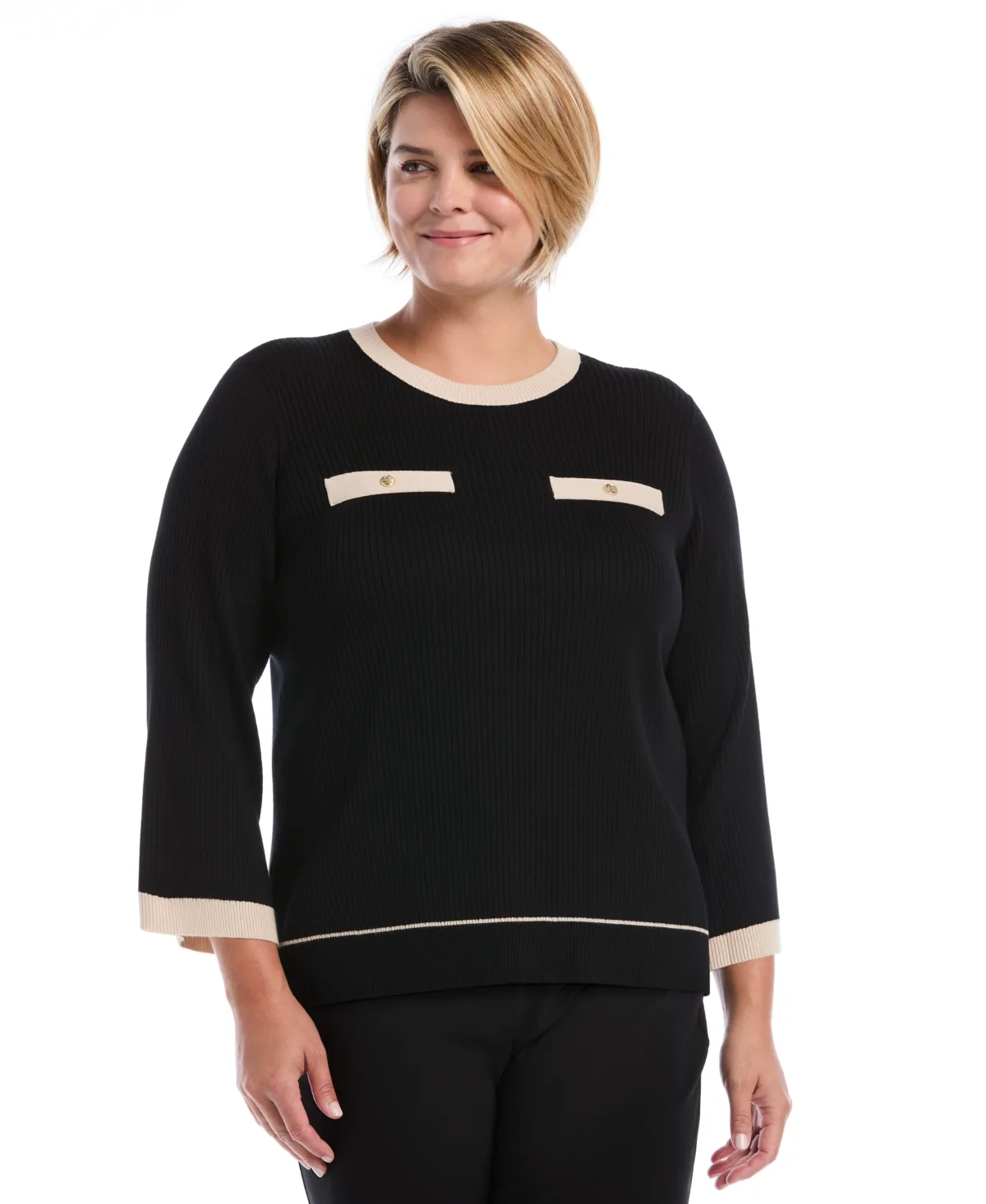Contrast-Trim Crewneck Sweater by Rafaella