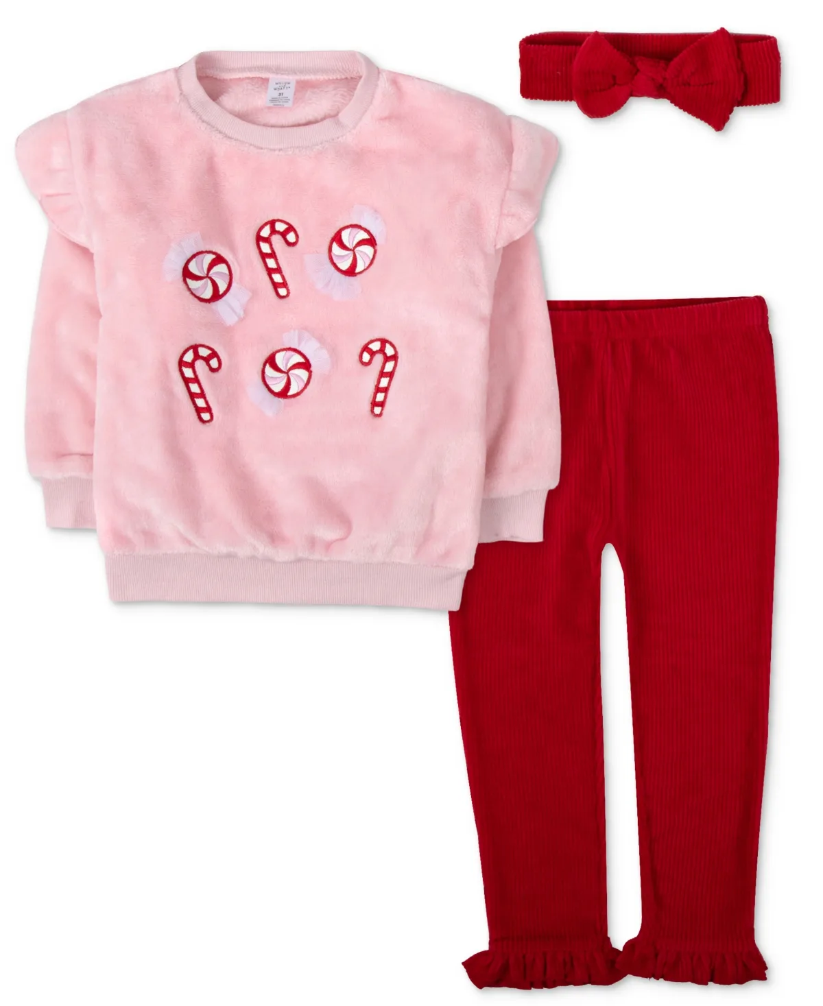 Long-Sleeve Candy Cane and Peppermint Applique Sweatshirt and Leggings and Headband, 3-Piece Set by Baby Essentials