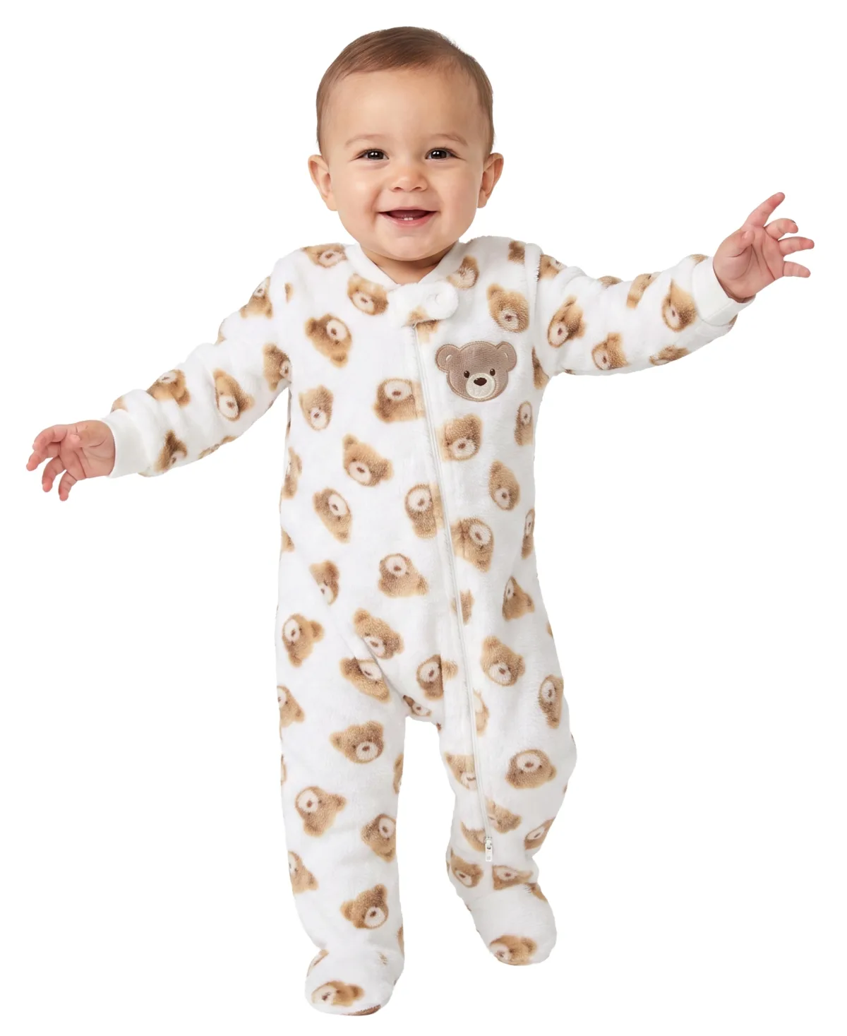 Bear Teddy Bear Print Fleece Zipper Closure Footie by Baby Essentials