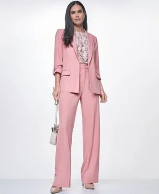 Notch Collar Long Sleeve Jacket Mid Rise Full Length Relaxed Pants Pleated Crewneck Sleeveless Top by Calvin Klein