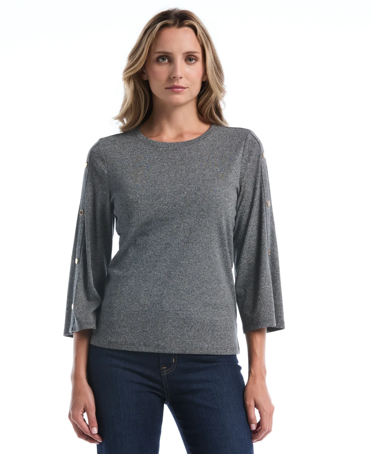 3/4-Sleeve Stud Trim T-Shirt by Rafaella