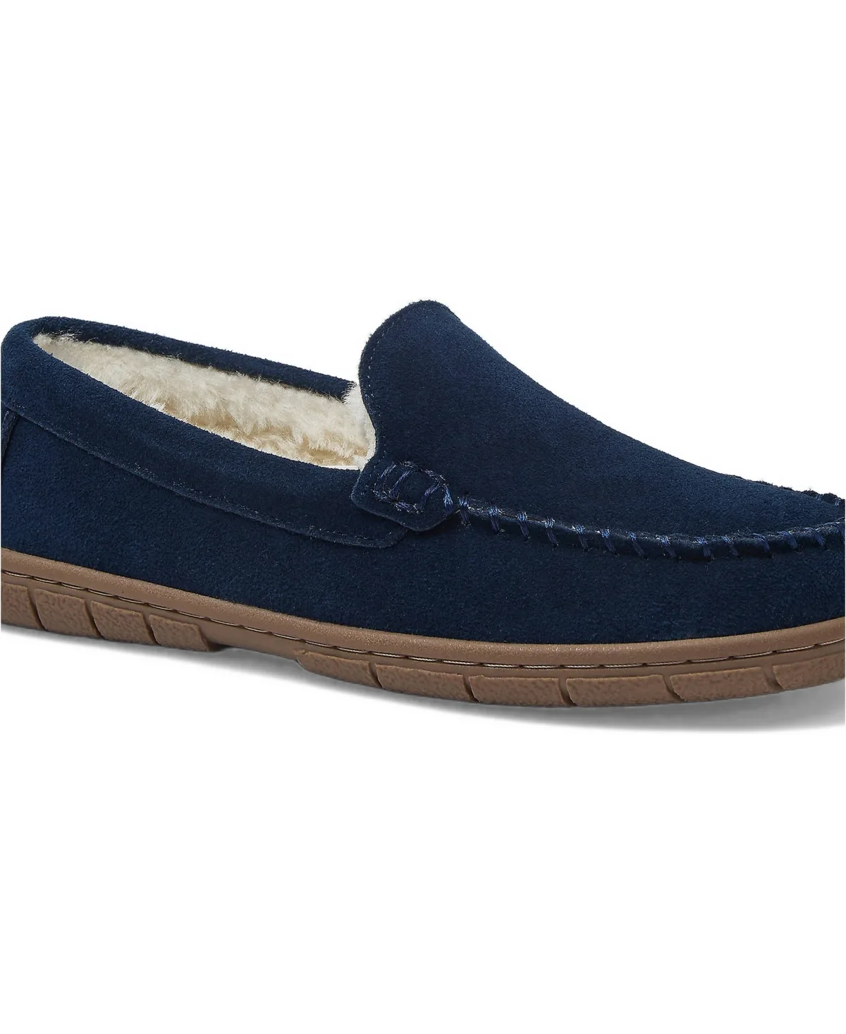 Wide Width Fuzzy Lined Suede Moccasin Slippers by Lands' End