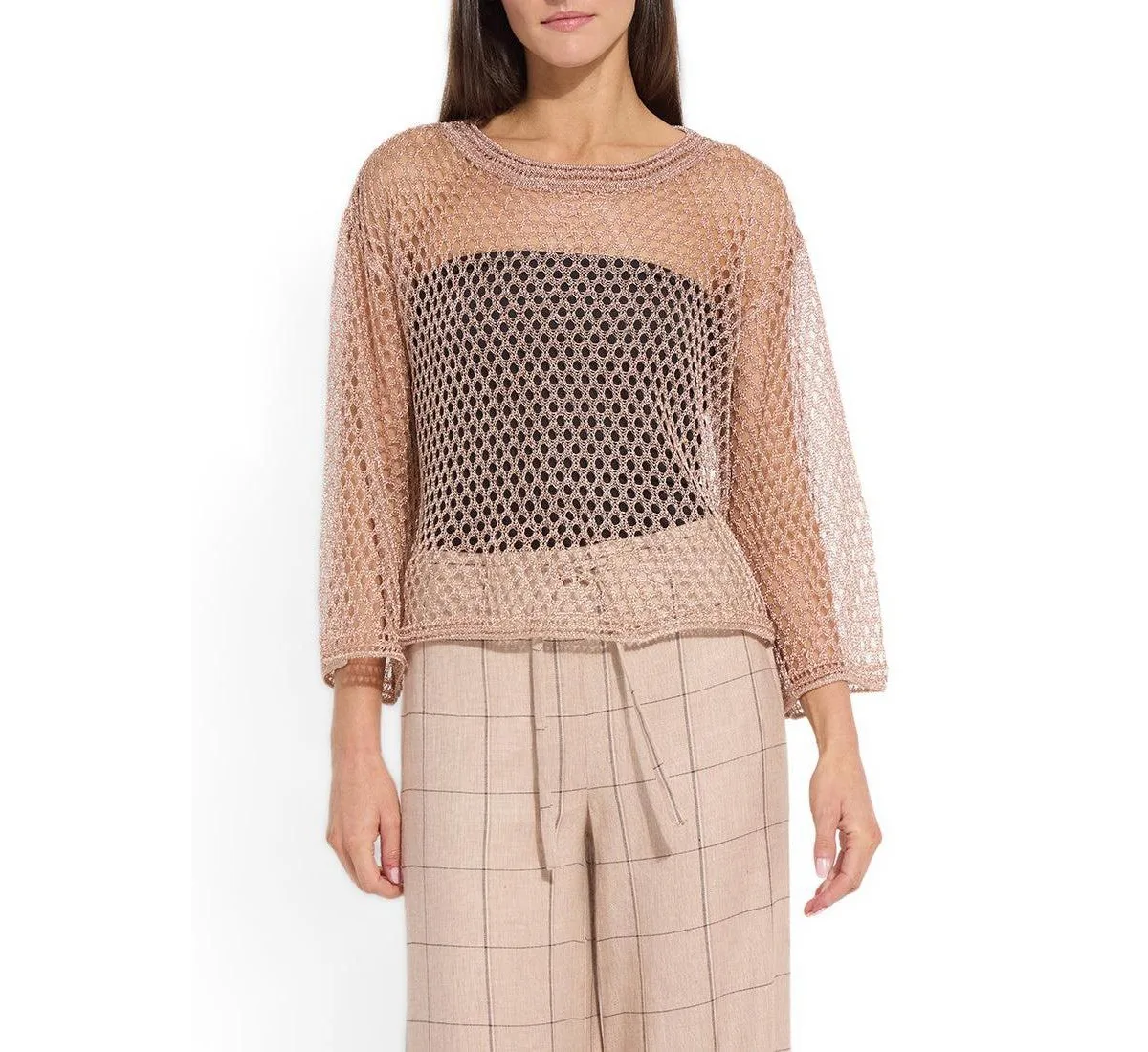 Lettie Metallic-Mesh Slouchy Boat-Neck Sweater by Lysse