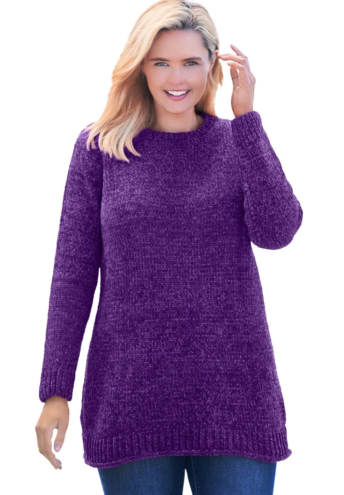 Crewneck Chenille Sweater by Woman Within