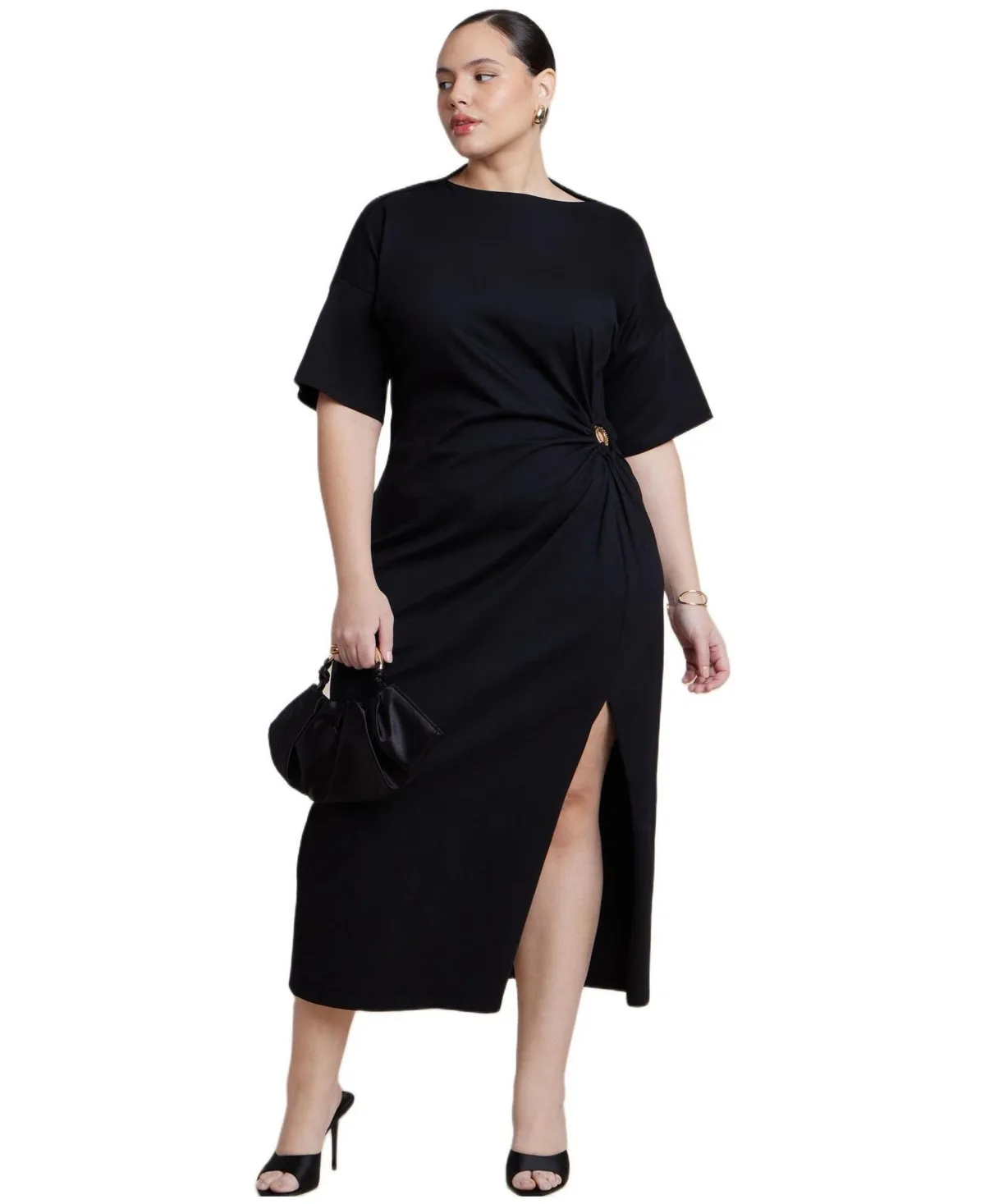 Relaxed-Fit Boat-Neck Short-Sleeve Maxi Dress by Eloquii