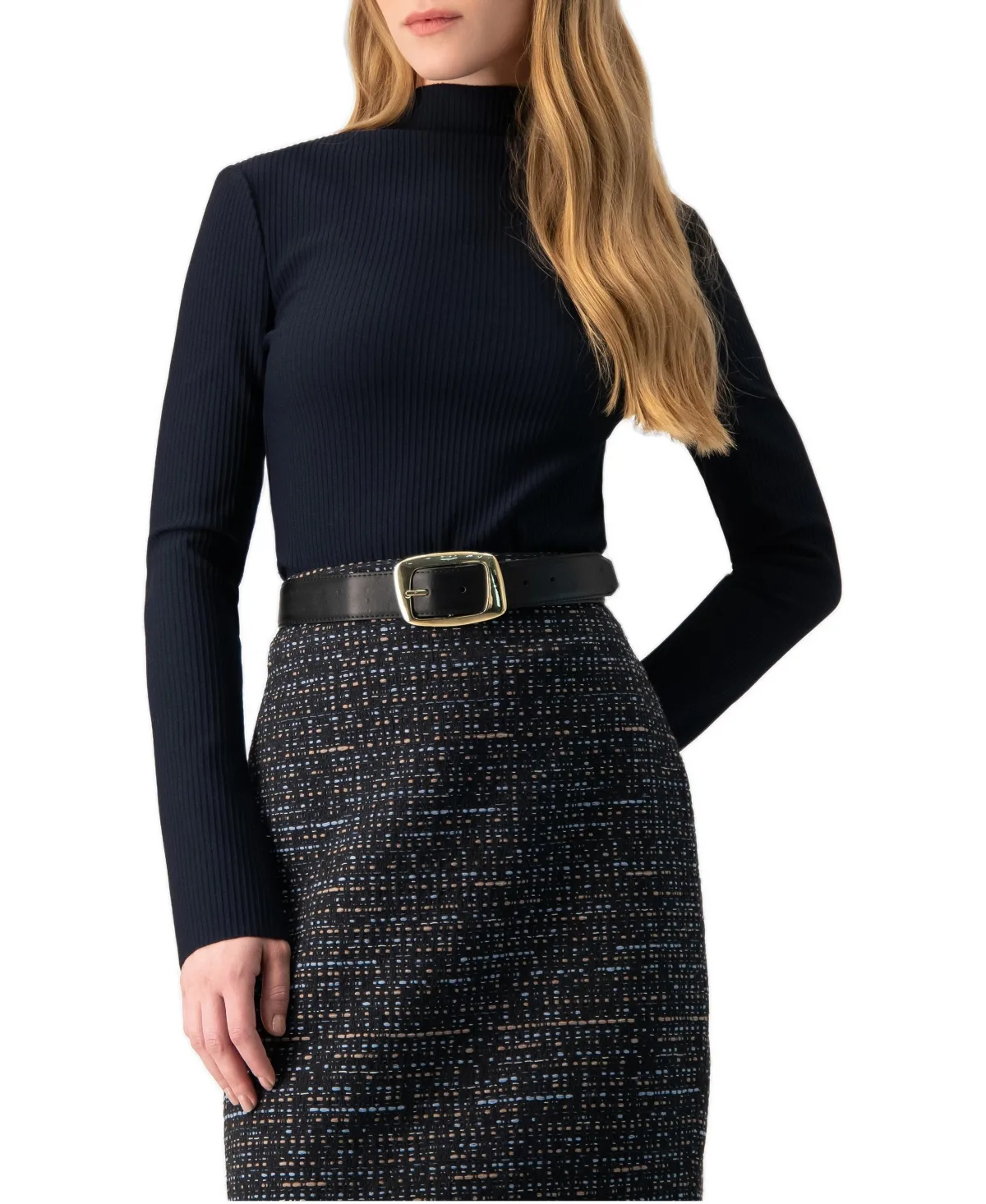 Long Sleeve High-Neck Ribbed Blouse by Ivonne