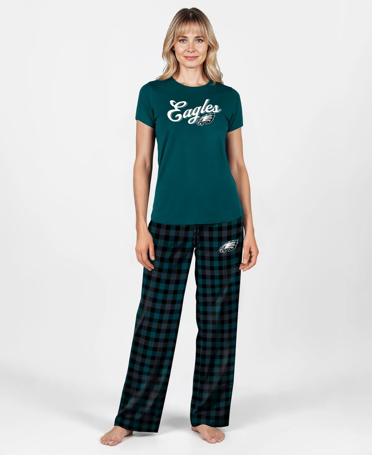 Philadelphia Eagles Highland Sleep Set Short-Sleeve Plaid T-Shirt and Pants Set by Concepts Sport