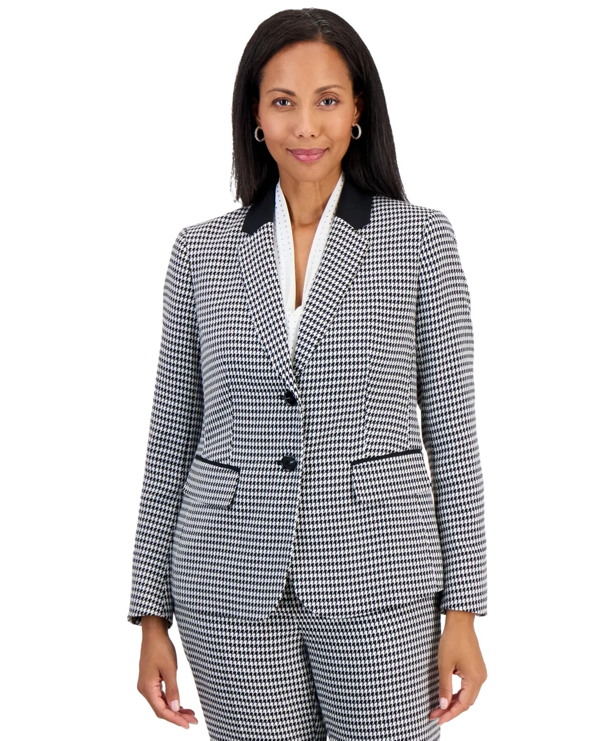 Two-Button Notch Collar Houndstooth Blazer by Kasper